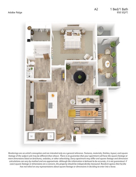 One Bedroom One Bath Premium Or Luxury Floor Plan 950SF